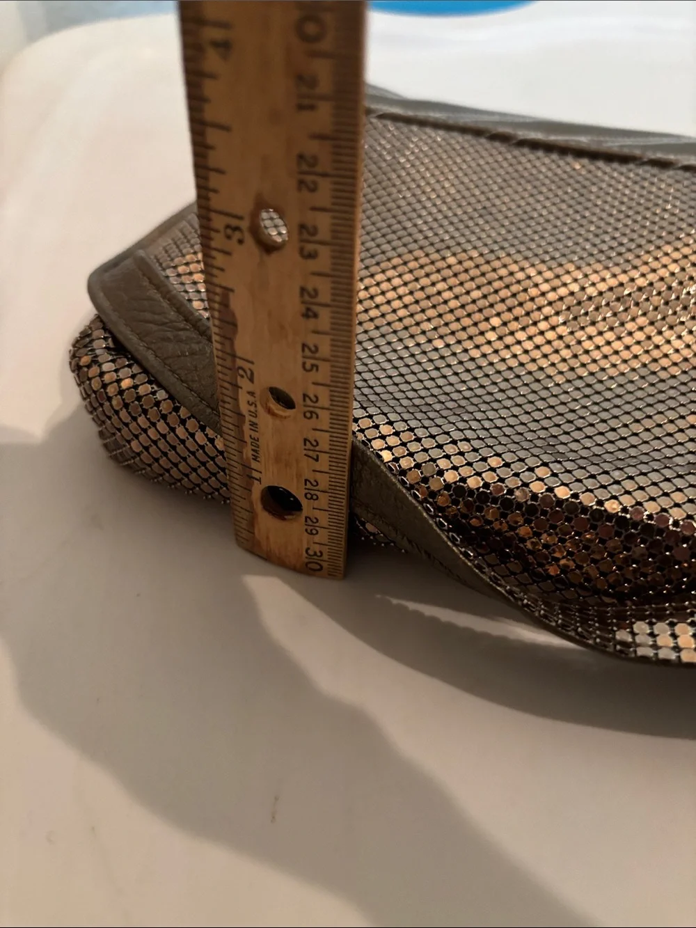 Whiting & Davis Metallic Bronze Quilted Flap Shoulder Bag